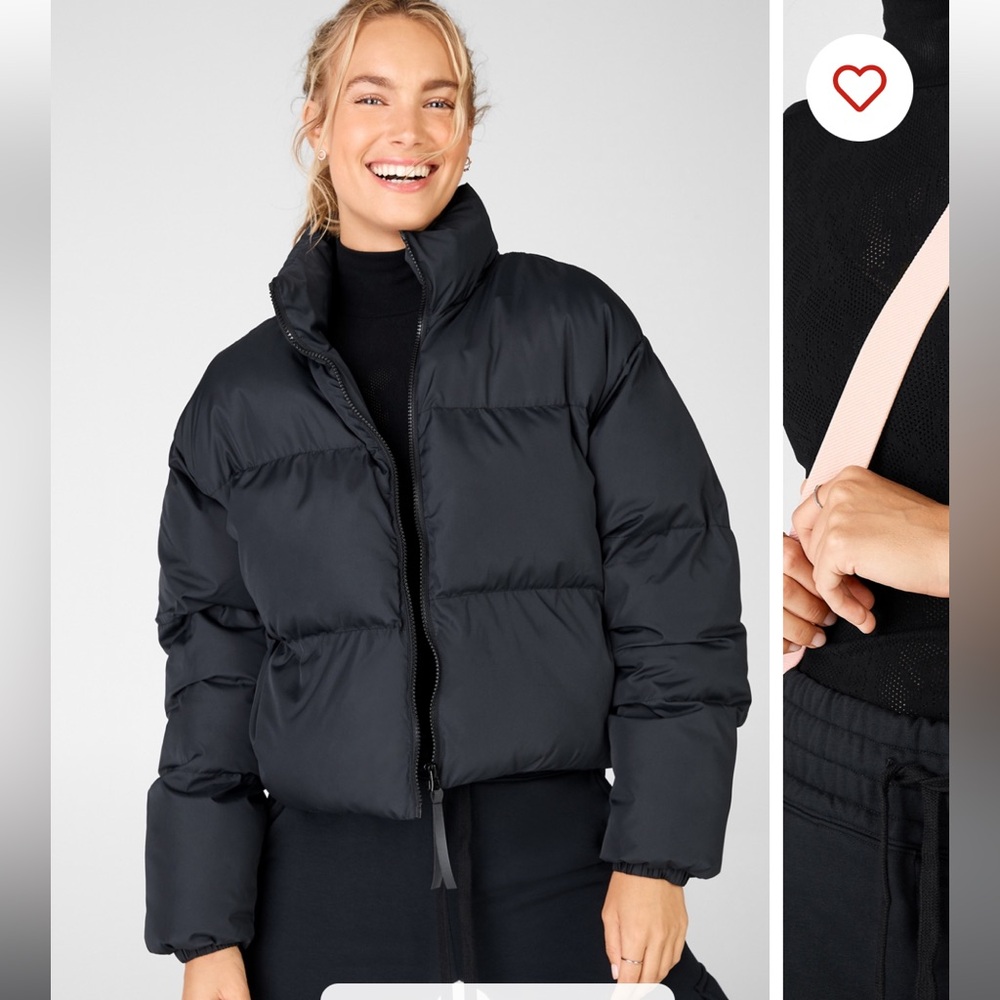 Fabletics Cropped Black Puffer Jacket - image 1